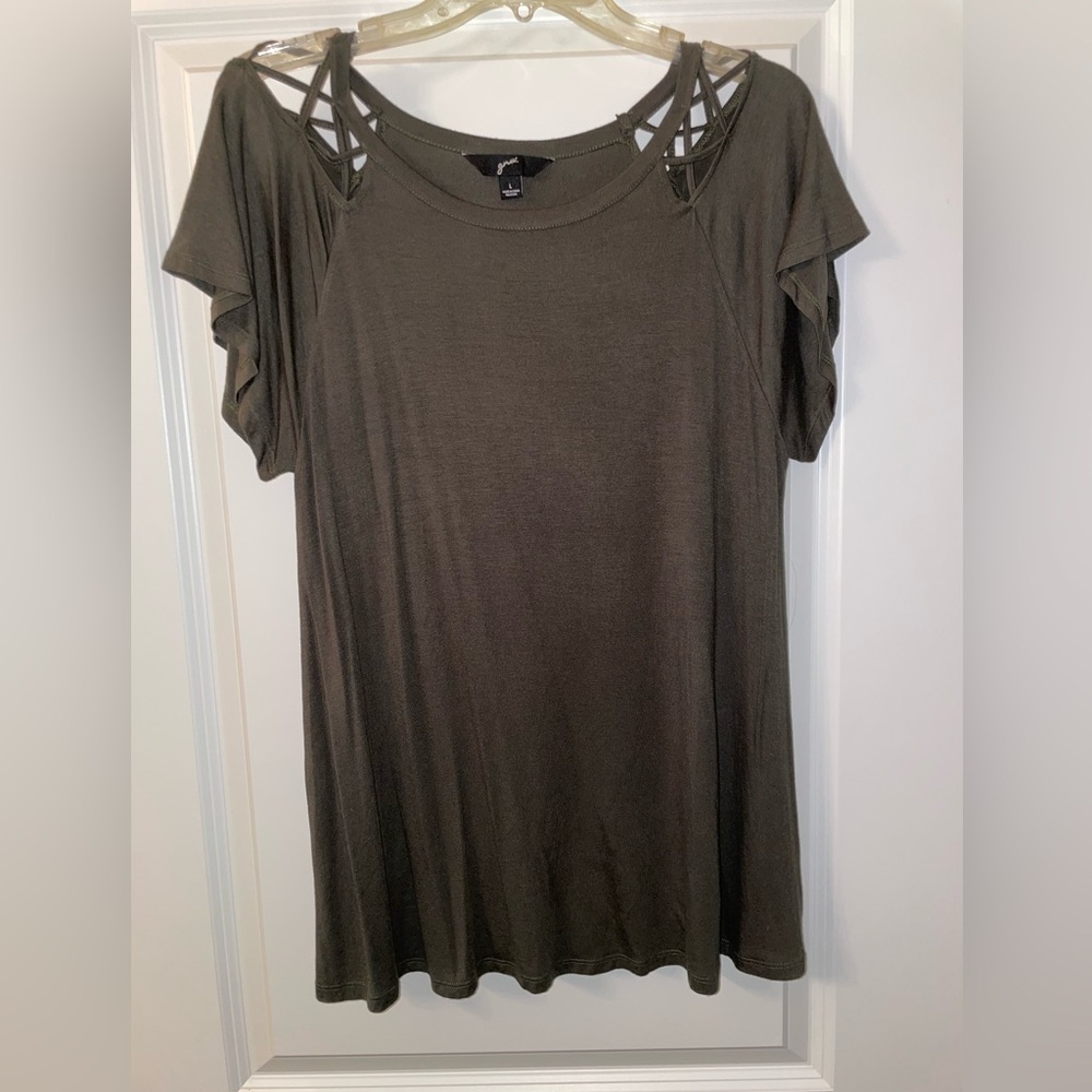 Olive Green Relaxed Fit Cut Out Top